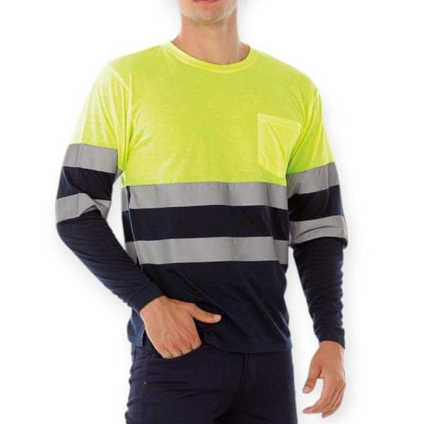 Camiseta Anbor Fuji. Camiseta manga larga Alta Visibilidad. Bolsillo en pecho y Cuello lycra. 2 bandas reflectantes en torso y mangas ¡Compra Ya!