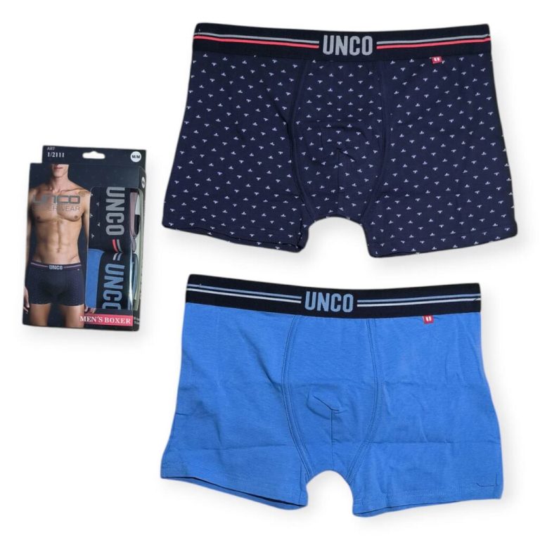 Pack 2 Calzoncillos bóxer Unco 2111 de algodón con cinturilla elástica de goma vista. Incluye un calzoncillo liso y otro estampado. ¡Compra Ahora!