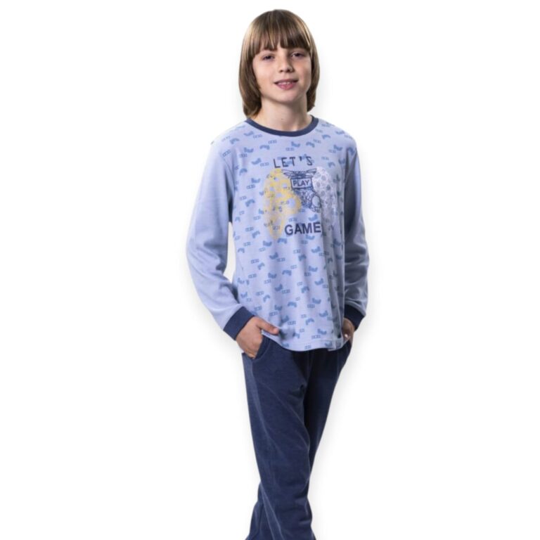 Pijama de niño Kinanit 360. Pijama niño de manga larga 100% algodón con estampado de videoconsola. Cómodo y transpirable. ¡Compra Ahora!